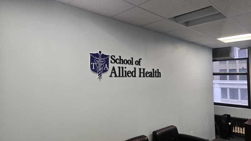 An image of the interior lettering for the School of Allied Health.